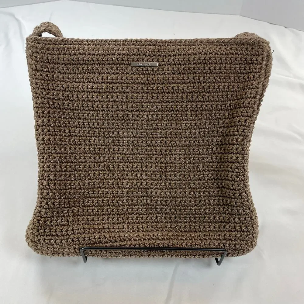 The Sak Crochet Shoulder Bag Hobo Taupe Brown Medium Women's Boho Casual